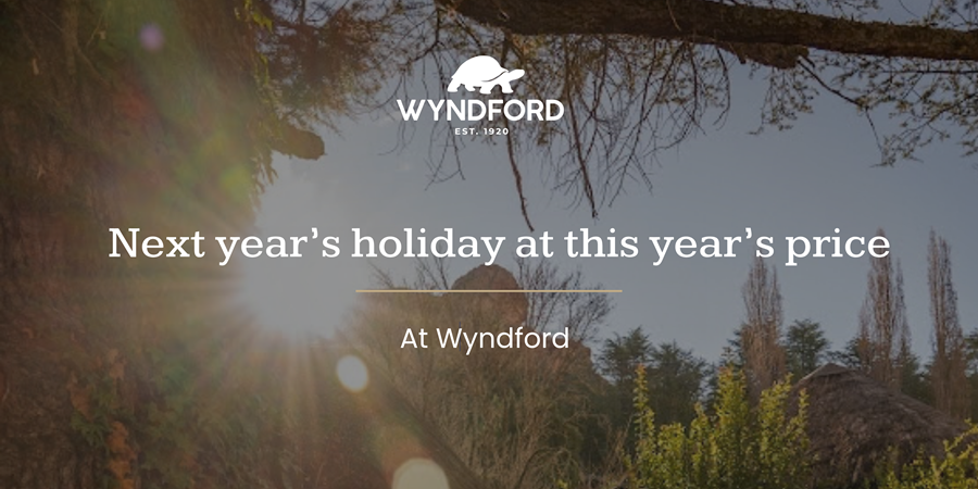 Wyndford: Next year’s holiday at this year’s price, over a sunlit view of the farm